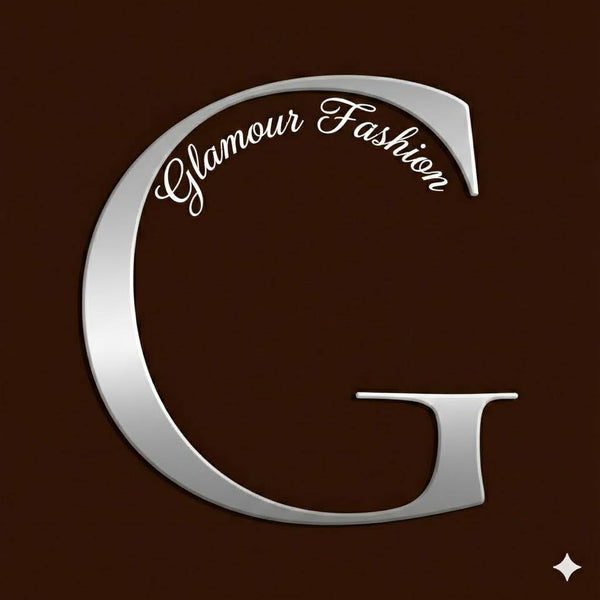 Silver letter 'G' with 'Glamour Fashion' text on a brown background