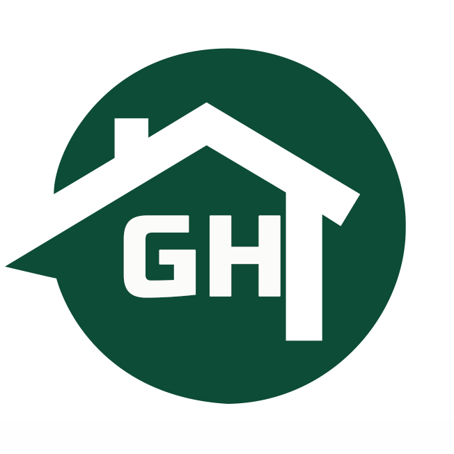 Logo with a house and 'GHT' letters on a green background