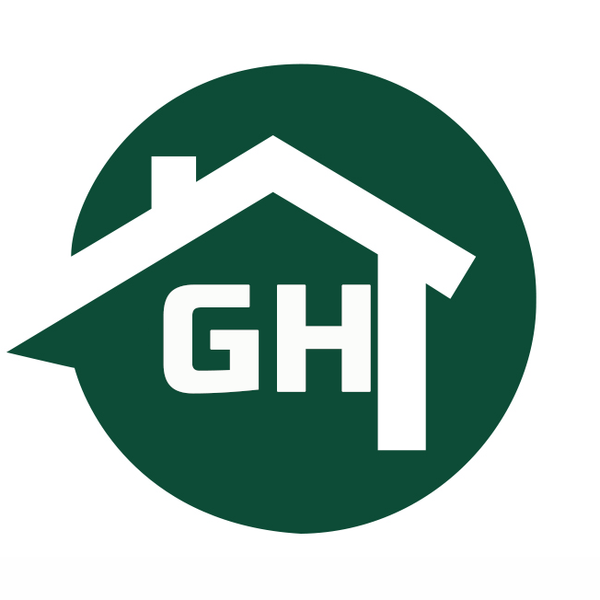 Logo with a house and 'GHT' letters on a green background