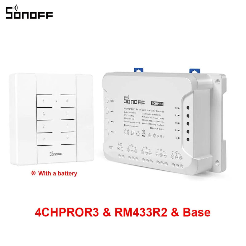 SONOFF 4CHPROR3 4 Gang 433Mhz RF Smart Switch Interlock Self-Locking Inching Modes Remote Control via eWeLink APP Alexa IFTTT