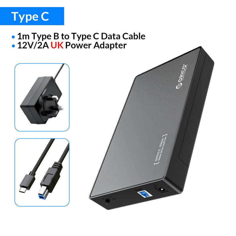 ORICO 3.5 inch External Hard Drive Enclosure SATA to USB 3.0 HDD Case with 12V/2A Power Adapter Support UASP Tool free