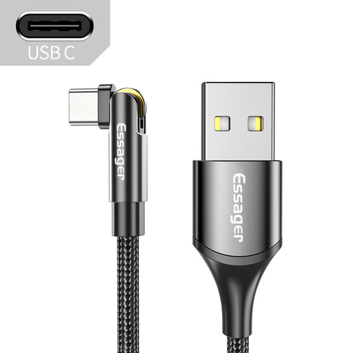 Essager 180° Rotate Micro USB Type C Cable For Samsung Xiaomi 3A Fast Charging USBC Cable 90 Degree Phone Cable Data Wire Cord Type C Black