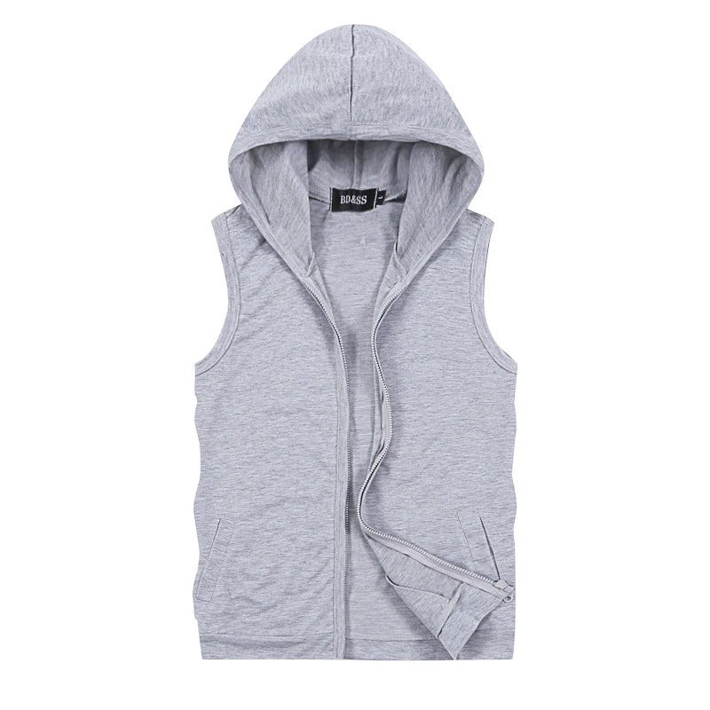 2026 New Men's Sleeveless Hooded Jacket, Zipper Control White Blue Grey This Coat Is Perfect for Spring Summer Fall 5xl
