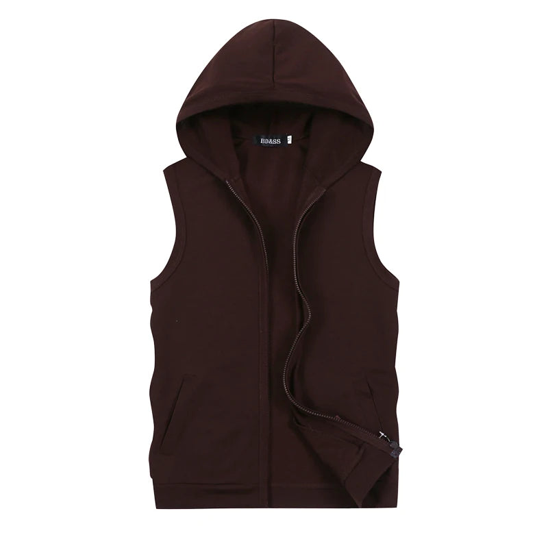 2026 New Men's Sleeveless Hooded Jacket, Zipper Control White Blue Grey This Coat Is Perfect for Spring Summer Fall 5xl