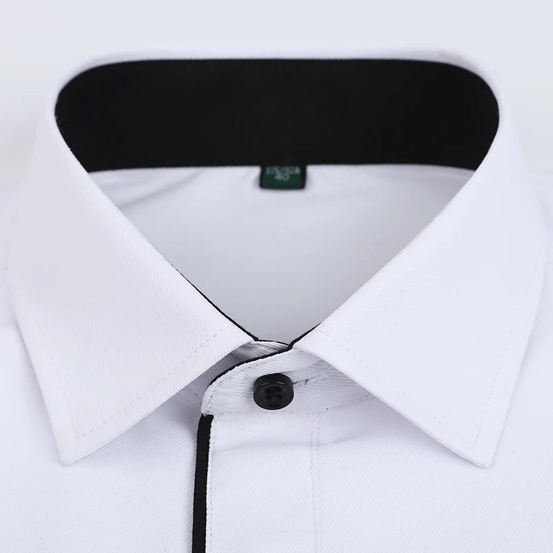 2026 New Men's Black-White Patchwork Long Sleeve Shirt, Business Office Shirts, Sky Blue Slim Fit Camisa/Chemise S-5XL