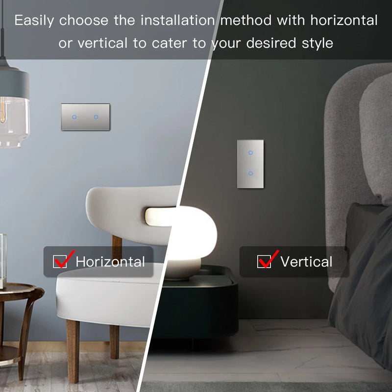 BSEED EU Double Wall Light Switches Touch Switch Wall Socket USB Type-C Charge Port Crystal Glass Panel Switch Blue Blacklight