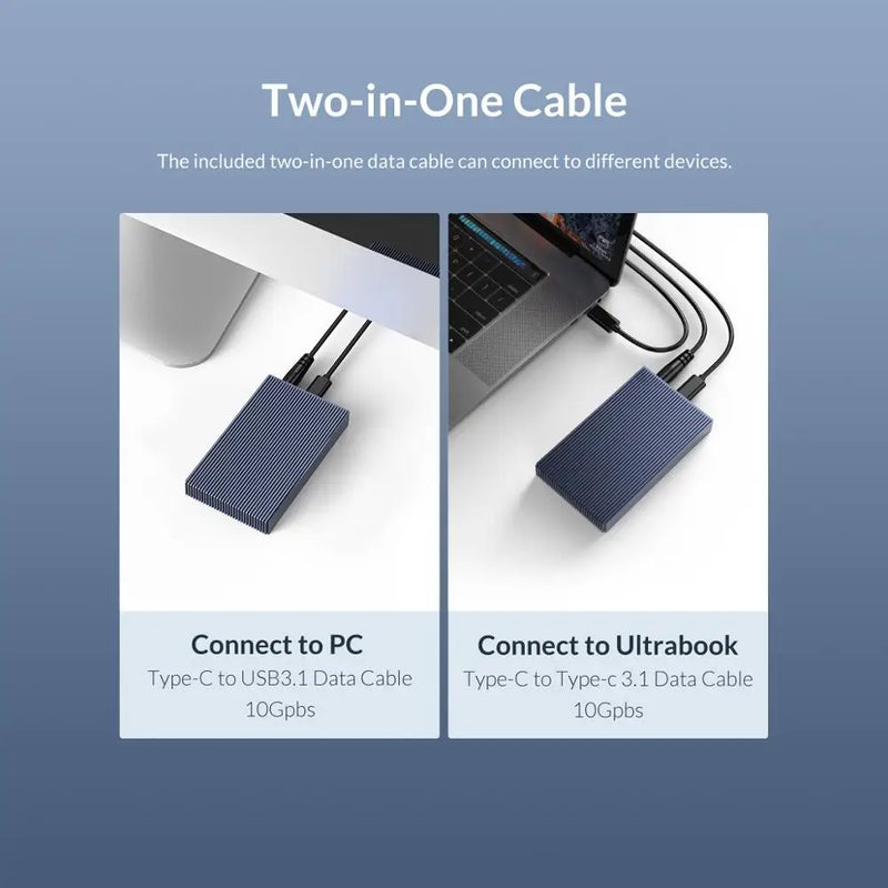 ORICO Dual Bay Aluminum M.2 NVME SSD Enclosure USB C 3.1 Gen2 10Gbps For M Key & M/B Key NVME PCIe SSD With 5V4A Power Adapter