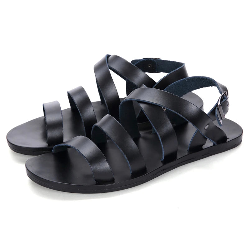 Summer Men Rome Genuine Leather Roman Sandals Gladiator 2024 Sandalias Romanas Hombre Flat Sandles Dropshipping