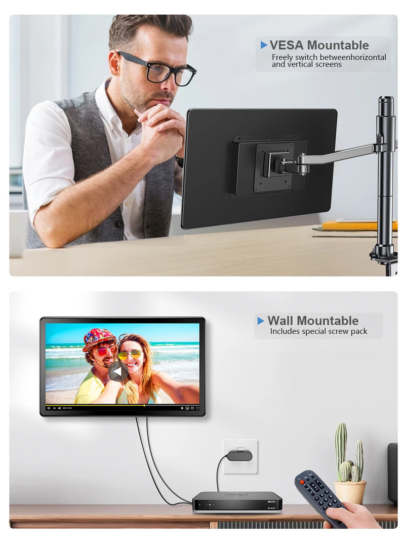 UPERFECT Touchscreen Portable Monitor 15.6'' HDR 1080P IPS Raspberry Pi VESA HDMI VGA DVI Industrial Input 2000:1 Contrast Ratio