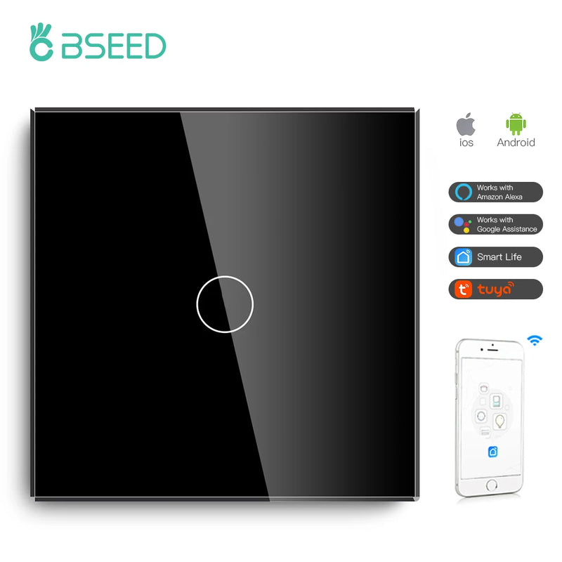 BSEED Wifi Light Switches Smart Wall Switch 1/2/3Gang 1/2/3/4Way Touch Sensor Switch With Normal Socket Support Tuya Smart Life