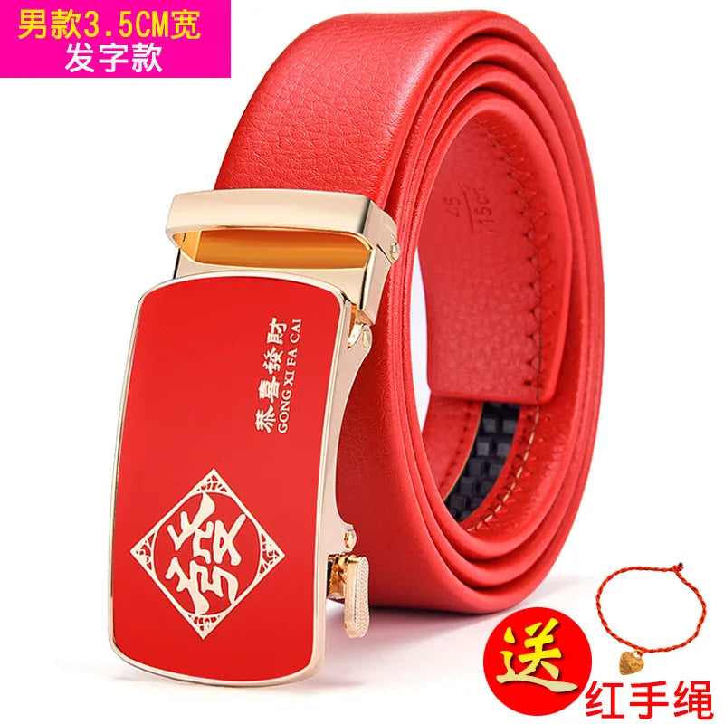 Red Automatic Buckle Belt for Both Men and Women Fashion Hot Seller Belts 100cm - 120cm 130cm Man Cinturon