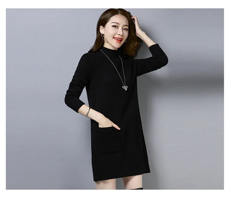 Fdfklak Half-High Collar Inner Sweater Women 2026 New Korean Mid-Length Wool Winter Sweaters Dress Pullover Knit Tops Pull Femme