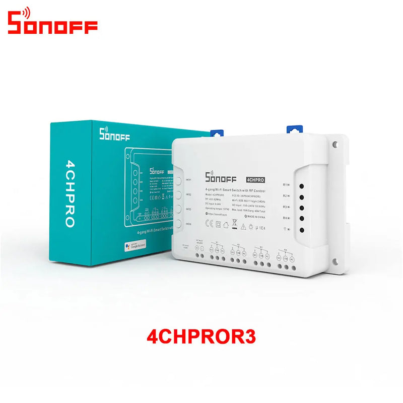 SONOFF 4CHPROR3 4 Gang 433Mhz RF Smart Switch Interlock Self-Locking Inching Modes Remote Control via eWeLink APP Alexa IFTTT