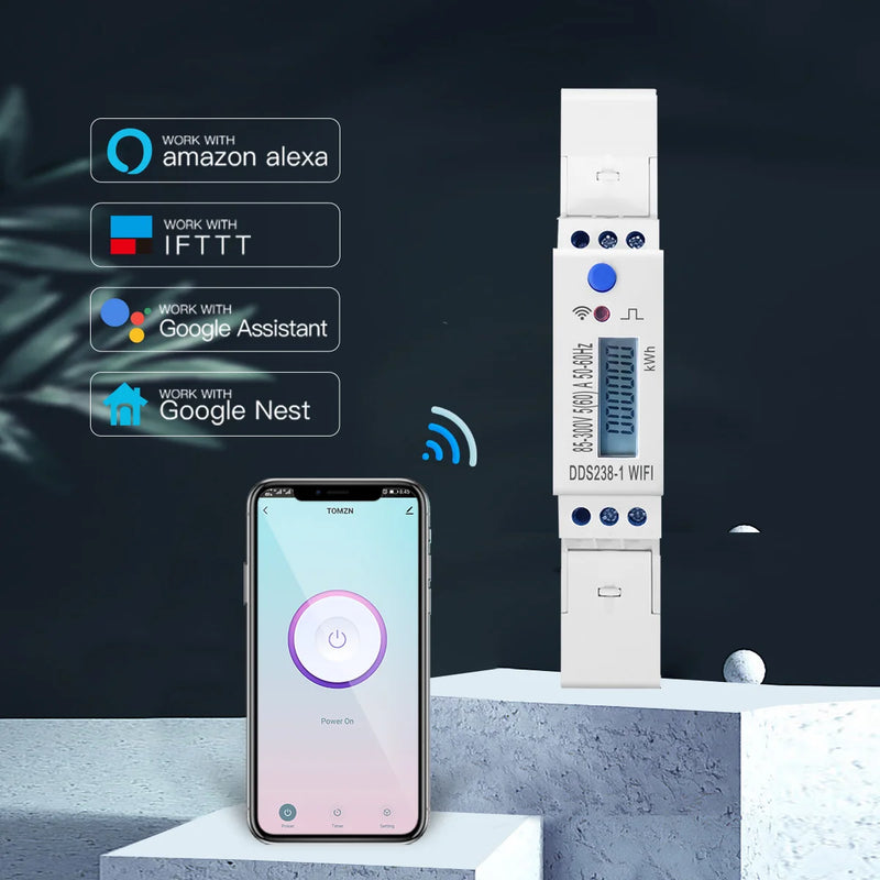 TOMZN 18mm Tuya Single Phase 60A Din Rail WIFI Smart Energy Meter timer Power Consumption Monitor kWh Meter Wattmeter 110V 220V
