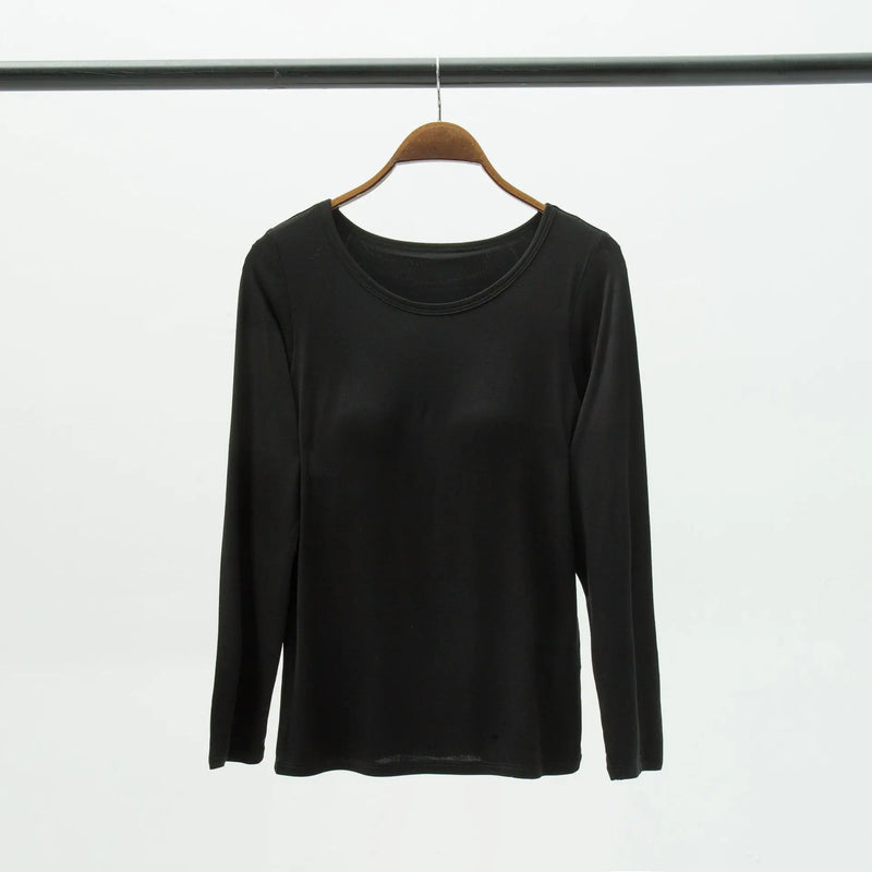 Casual Bra Pad One Piece Pajamas For Women Sleepwear T-shirt Spring Autumn Sleep Tops Long Sleeve Bottoming Night Shirt S-3XL