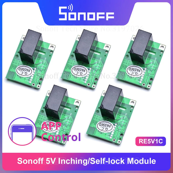 3/5/10PCS SONOFF RE5V1C 5V DC Dry Contact  Inching/Selflock Module Switch Work via eWelink APP Support Alexa Google Home IFTTT