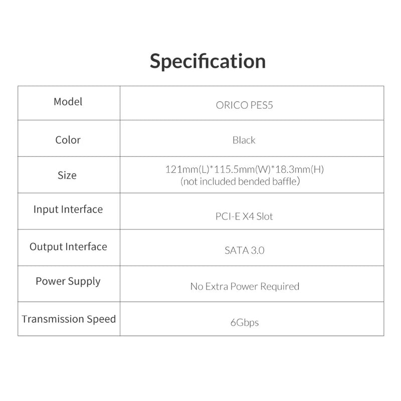 ORICO PCI-E to 5-Port SATA3.0 Expansion Card PCI-E X4 Slot Support 6Gbps PCI-E to SATA Adapter HUB