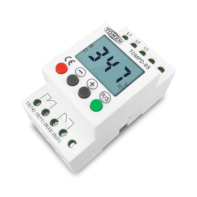 TOMZN 3 Phase Din Rail Voltage Monitoring Sequence Protection Relay Adjustable Under Over Voltage Protector