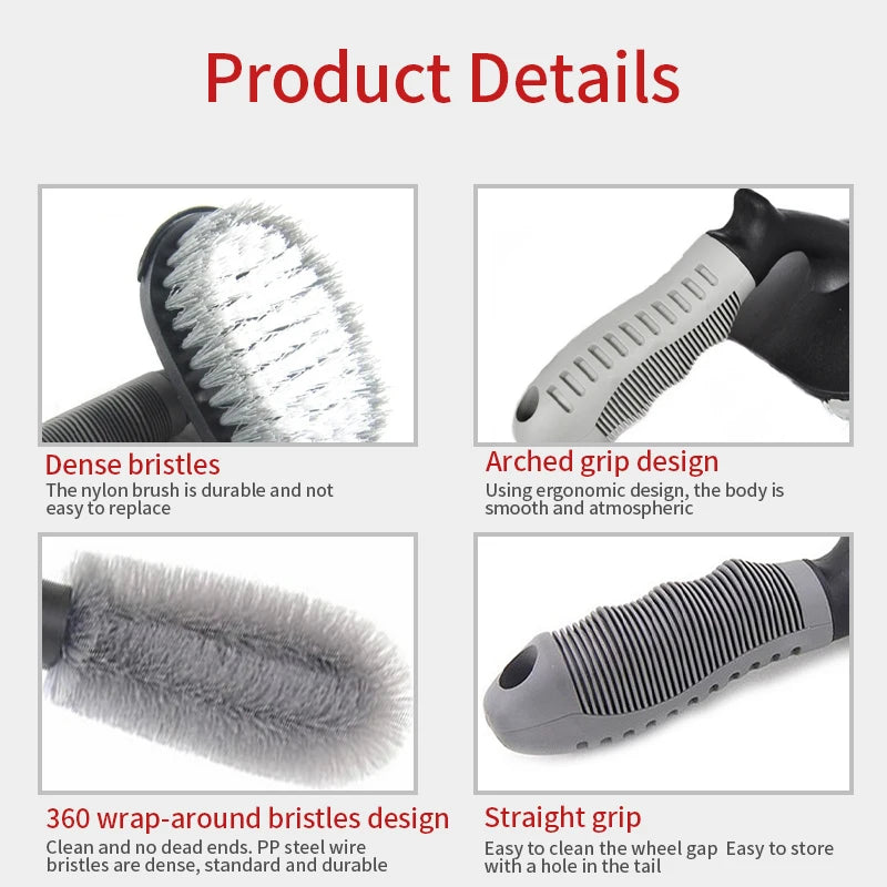 SEAMETAL 2PCS Car Detailing Tyre Wash Brush Auto Wheel Tire Rim Mud Brushes Set Wet Dry Use for Wash Tools Car Accessories