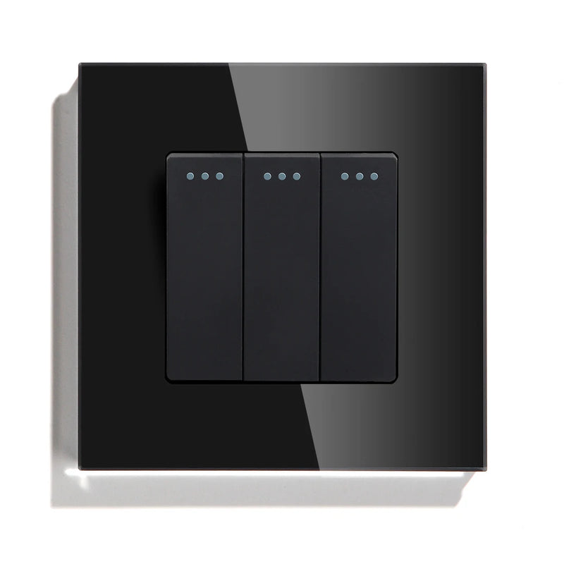 BSEED Mechanical Wall Light Switch Button 1/2/3Gang 1Way Crystal Glass Panel Power Switch On Off 250V White Black
