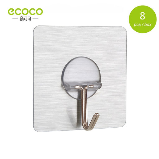 ECOCO 8pcs Home Kitchen Wall Rack Strong Adhesive Wall Hook Adhesive Hook is Strong And Transparent Punch-Free Universal Hook 8pcs Silver