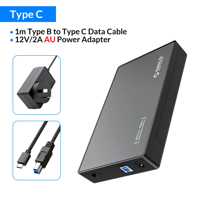 ORICO 3.5 inch External Hard Drive Enclosure SATA to USB 3.0 HDD Case with 12V/2A Power Adapter Support UASP Tool free