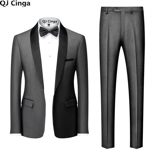 2025 New Men's Black Two-piece Set (Jacket+Pants) Business Wedding Terno Masculino White Fashion Slim Fit Costume Homme 5xl
