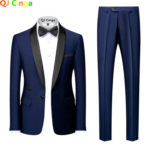 2025 New Men's Black Two-piece Set (Jacket+Pants) Business Wedding Terno Masculino White Fashion Slim Fit Costume Homme 5xl