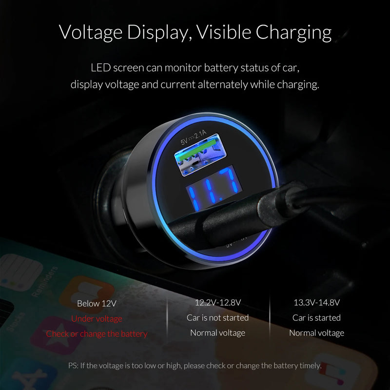 ORICO 2 Ports USB Car Charger 5V2.1A Car Charging Station For iPhone Samsung Xiaomi HUAWEI Phone Tablet Quick Charger