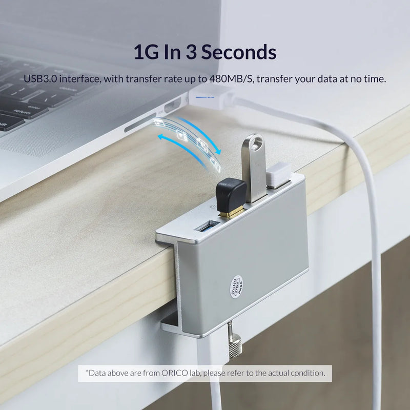 ORICO Aluminum 4 Ports USB 3.0 Clip HUB with Power Supply High Speed 5GBPS Data Transmission for MAC OS PC (MH4PU-P)