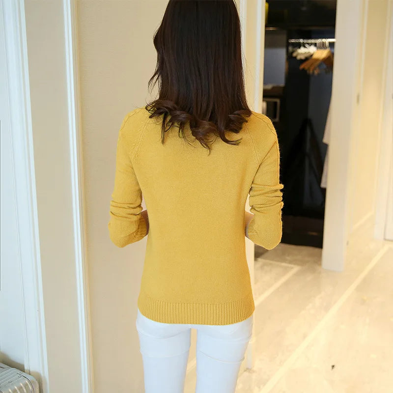 Fdfklak Autumn Winter New Slim Elegance Candy Color All-Match Bottoming Shirt Knitted Sweater Female Pullover Tops Women
