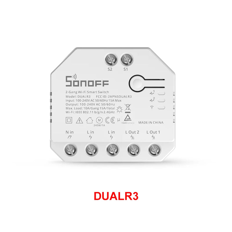SONOFF DUALR3 Dual Relay Module DIY MINI Power Metering Smart Switch 1-20PCS Two Way Smart Home Control via eWeLink Alexa Google