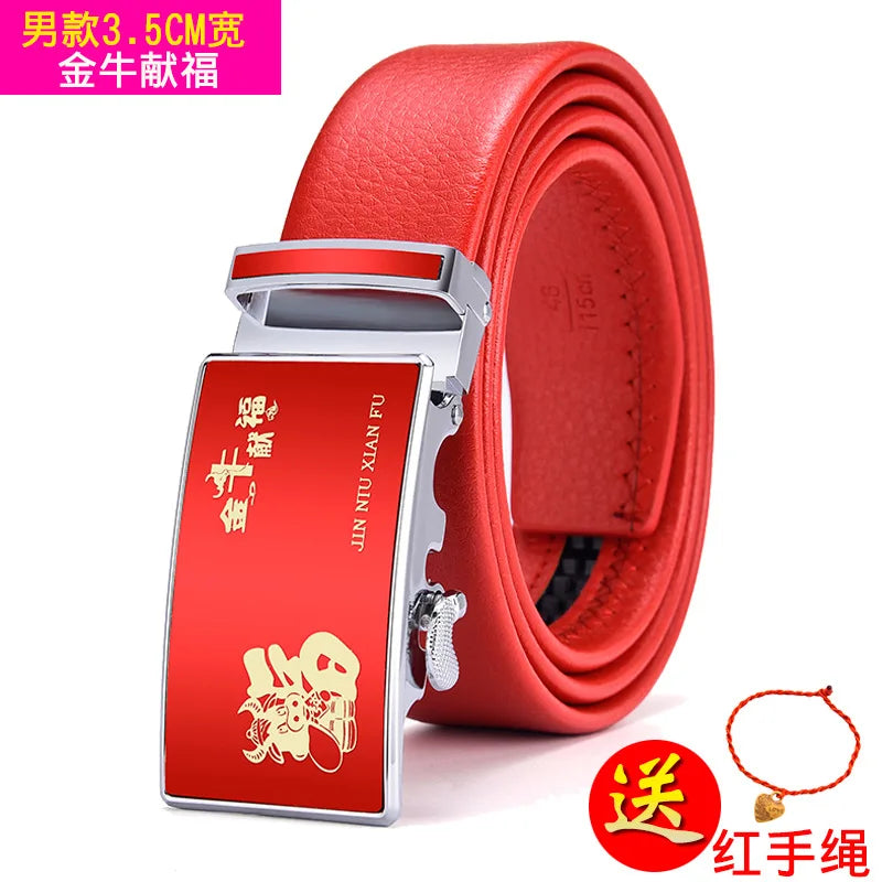 Red Automatic Buckle Belt for Both Men and Women Fashion Hot Seller Belts 100cm - 120cm 130cm Man Cinturon