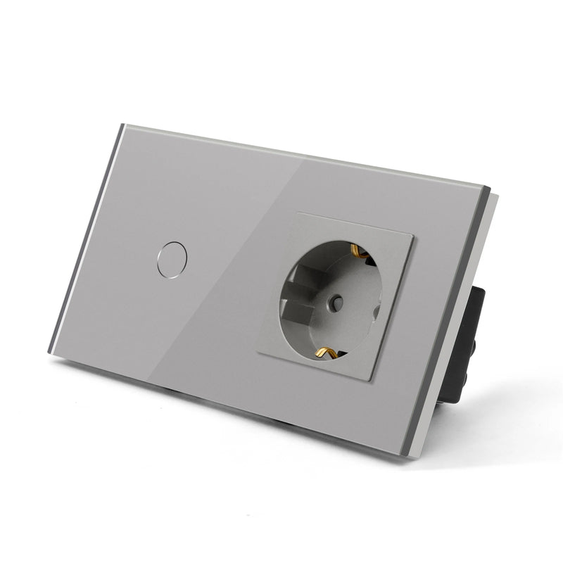 BSEED Touch Light Switch Wall EU Socket 1/2/3Gang 1Way Touch Switch Power Outlet Max.Load 300W/Gang Glass Panel Wall Switch