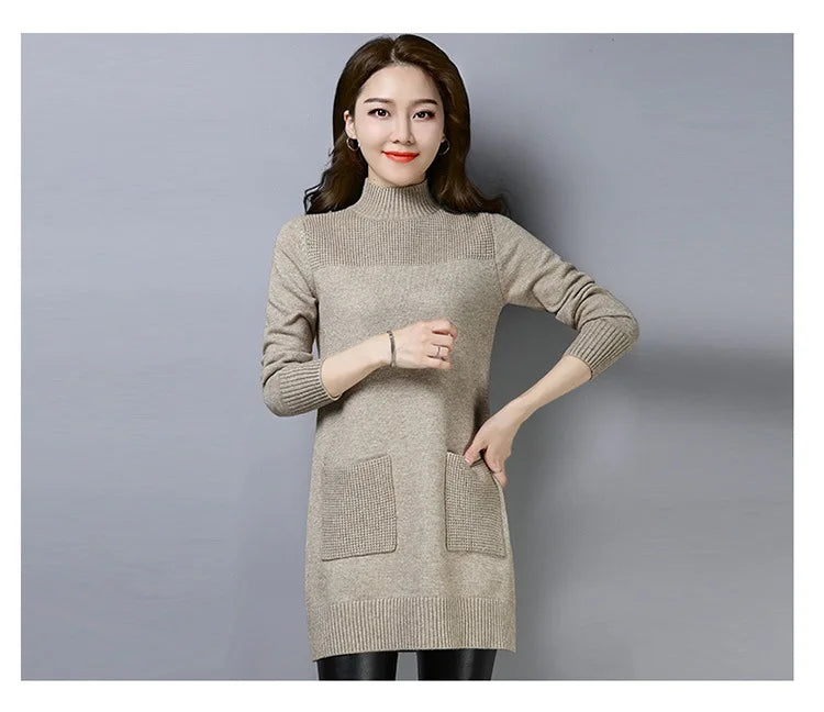 Fdfklak Half-High Collar Inner Sweater Women 2026 New Korean Mid-Length Wool Winter Sweaters Dress Pullover Knit Tops Pull Femme