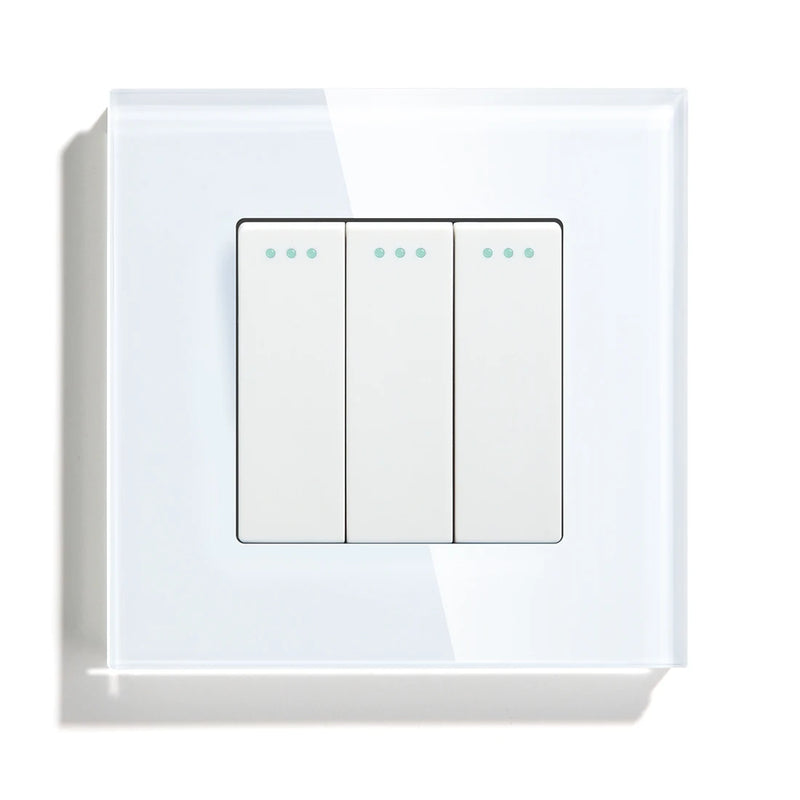 BSEED Mechanical Wall Light Switch Button 1/2/3Gang 1Way Crystal Glass Panel Power Switch On Off 250V White Black
