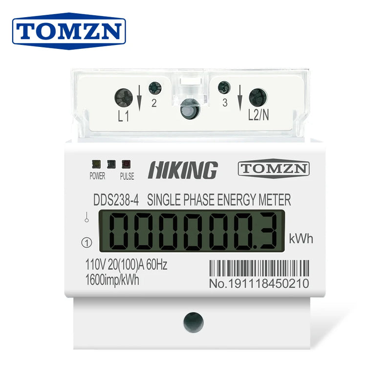 TOMZN 100A 110V 220V 50-60HZ LCD Single Phase 2 Wire 3 Wire Din-rail kWh Watt Hour Energy Meter for America