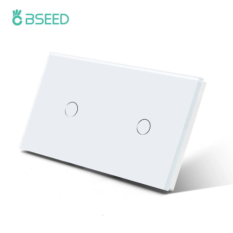 BSEED Double Light Switches Touch Sensor Wall Switch Glass 2Gang 1Way Switches Dark Blacklight White Black Golden 300W/Gang