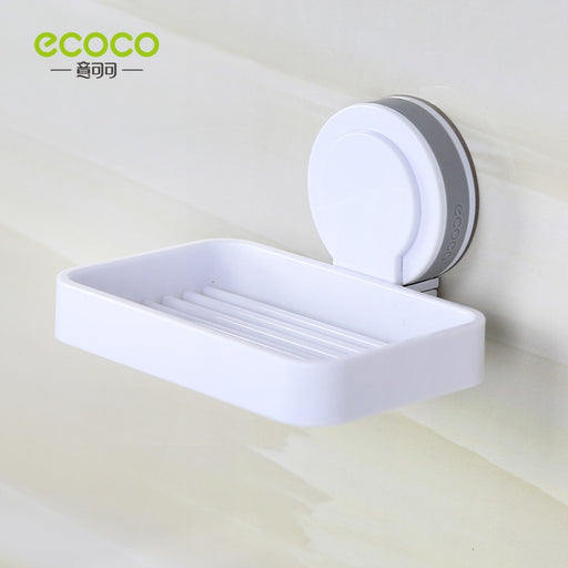 ECOCO Simple Wall Mounted Soap Box With Soap Draining Rack Bathroom Soap Holder Reusable Magic Sucker for Bathroom Accessories single layer Grey
