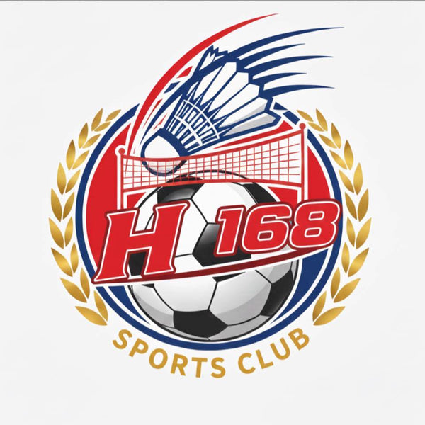 Logo of H168 Sports Club with a soccer ball, net, and eagle design on a white background.