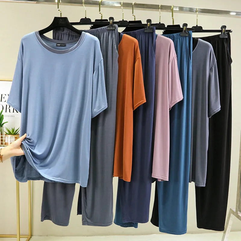 Pijamas De Mujer Plus Size Modal Pajamas Women New Short Sleeve Spring Summer Trousers Suit Soft Men's Sleepwear Set 4XL-6XL