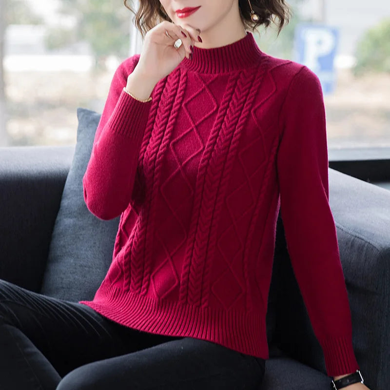 Fdfklak Autumn Winter New Pullover Sweater Women Loose Korean 2026 Mock Neck Thick Knit Top Female Spring Sweaters Jersey Mujer