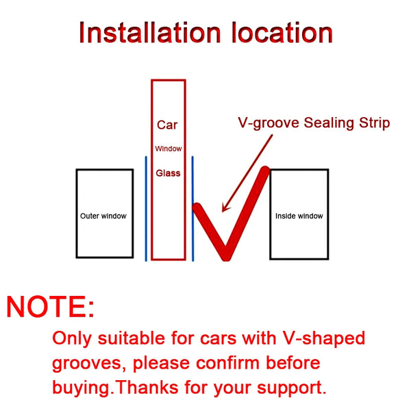 Car Window Seal Strip Car Window Lift Sealing Strips Auto Rubber Side Window Filler V Shape Weatherstrip Noise Insulation Goods