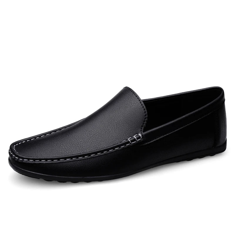 Spring Autumn Men's Casual Leather Shoes For Men Black White Solid Slip-On Plus Size Dropshipping 46 47