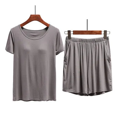 Summer Modal Cotton Pajamas Women Chest Pad Short Sleeve Shorts Set Female Home Clothes Sleepwear Pants Suit Pijama Mujer 3XL
