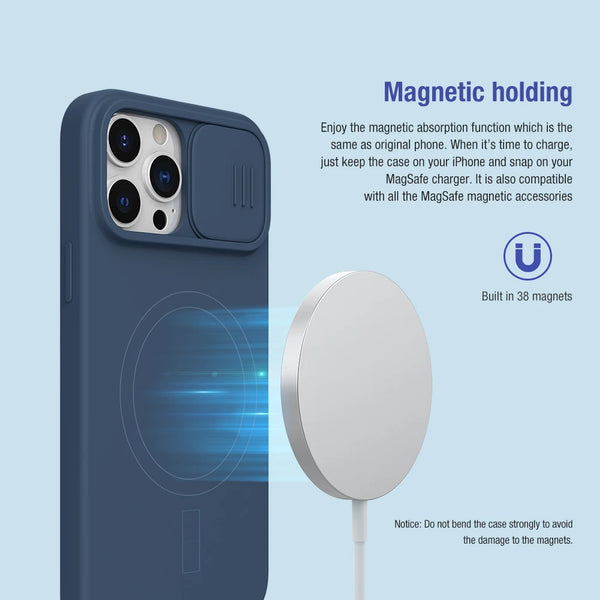 For iPhone 14 Pro Max Magnetic Case NILLKIN CamShield Silky Liquid Silicone Slide Camera Protection Cover For iPhone 15 /13 Pro
