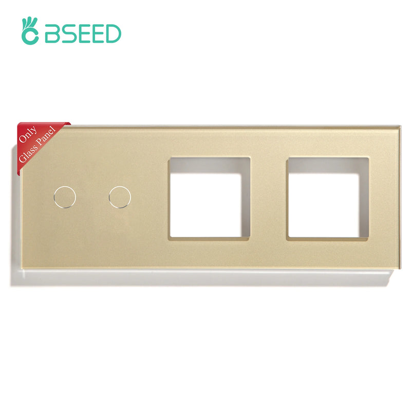 BSEED Crystal Light Switch Panel With Double Wall Socket Frames 228mm Metal Base Included Gass Frame EU Standard
