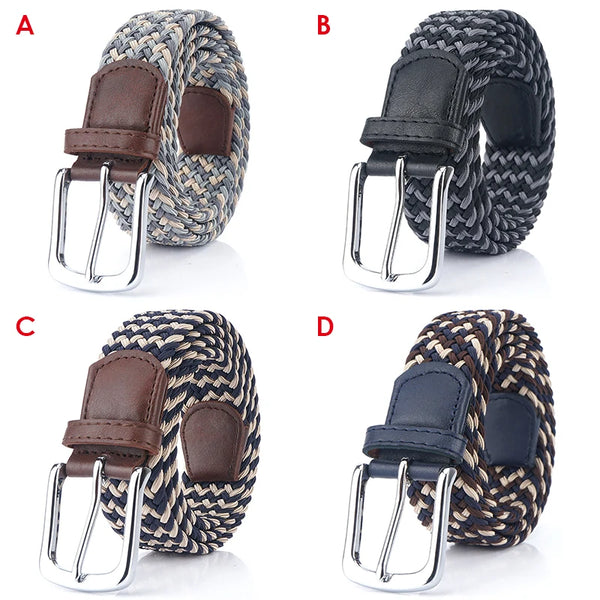 VATLTY Fashion Woven Elastic Belt for Women Men Solid Alloy Silver Buckle Stretch Strap Female Jeans Brown Belt Girdles Male