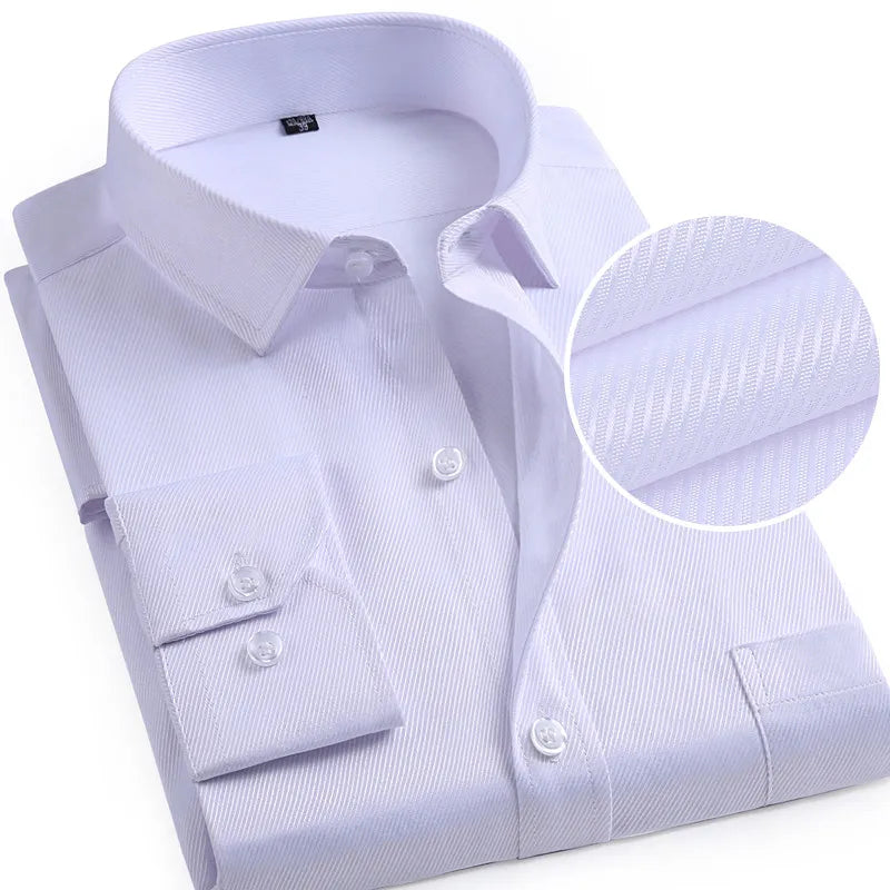 Pink Twill Long Sleeve Shirt, Men Single Breasted Lapel Shirts, Business Office Men Blue Purple White Camisa/Chemise M-9XL