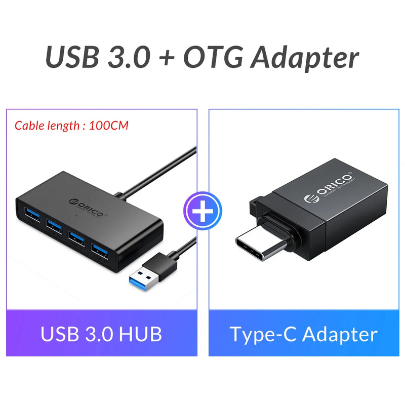 ORICO USB HUB 4 Port USB 3.0 Splitter With Micro USB Power Port Multiple High Speed OTG Adapter for Computer Laptop Accessories